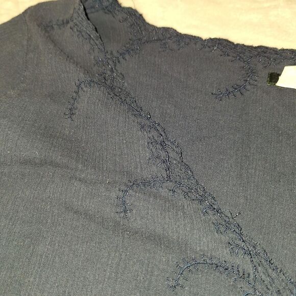 J. Crew Women's Vintage y2k Embroidered Navy Blouse/Beach Cover - Picture 4 of 8